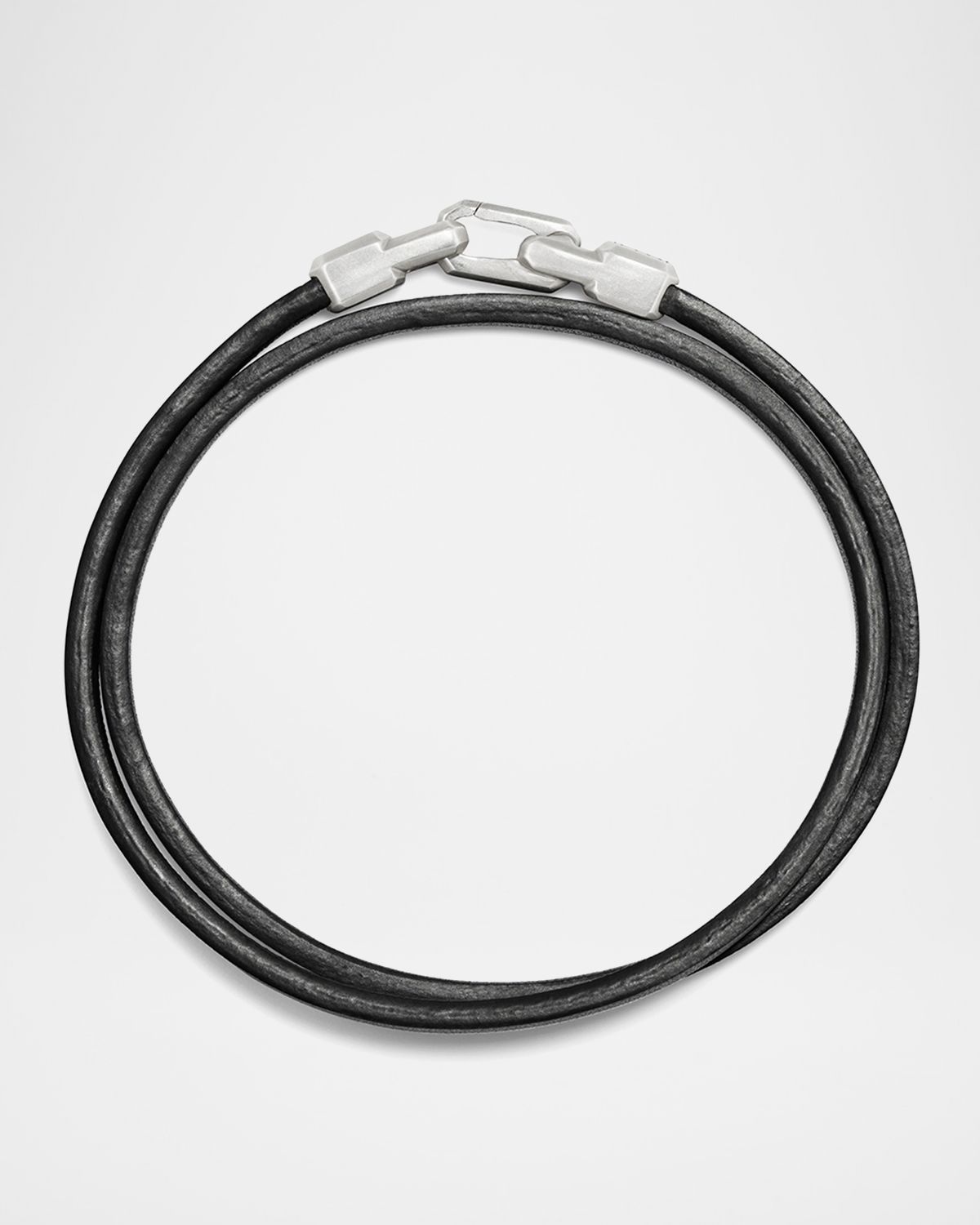 David Yurman Men 's Streamline Double-Wrap Bracelet in Leather with Silver, 6mm