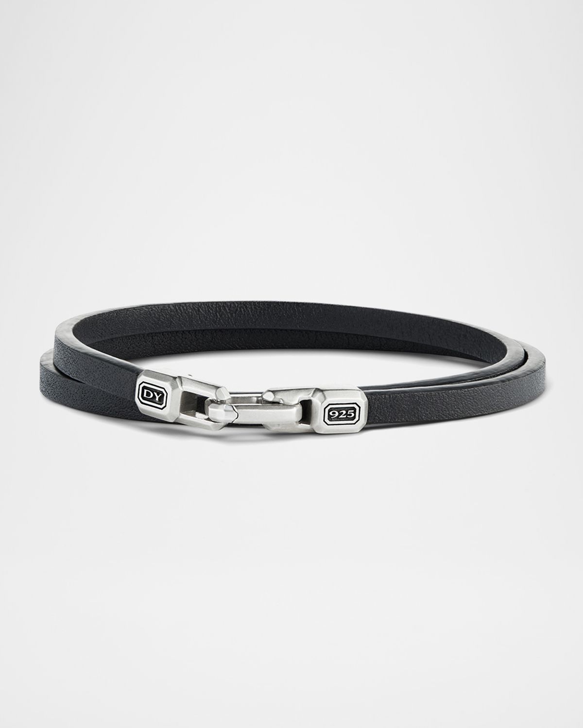 David Yurman Men 's Streamline Double-Wrap Bracelet in Leather with Silver, 6mm