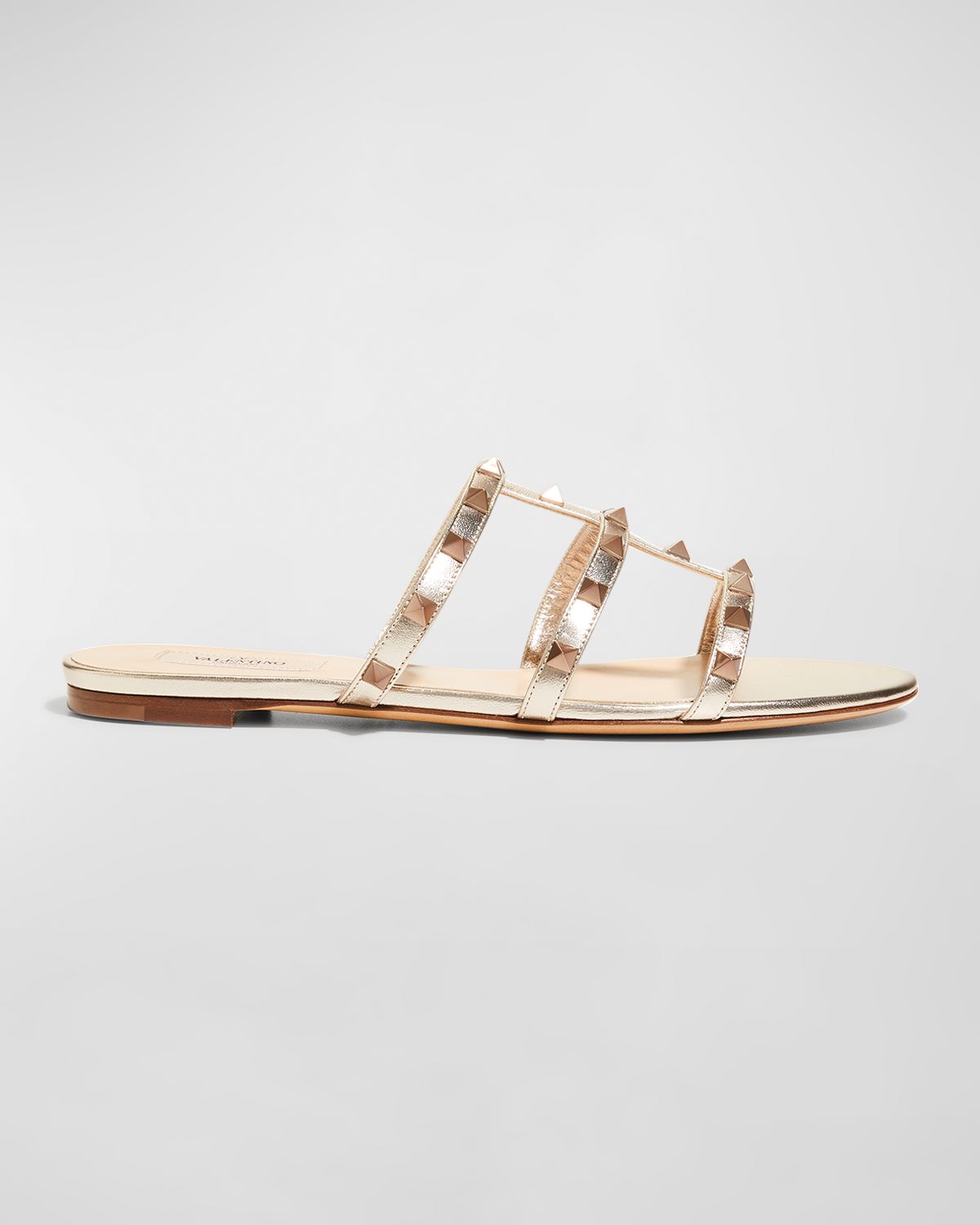 Valentino Garavani Rockstud Metallic City Flat Slide Sandals