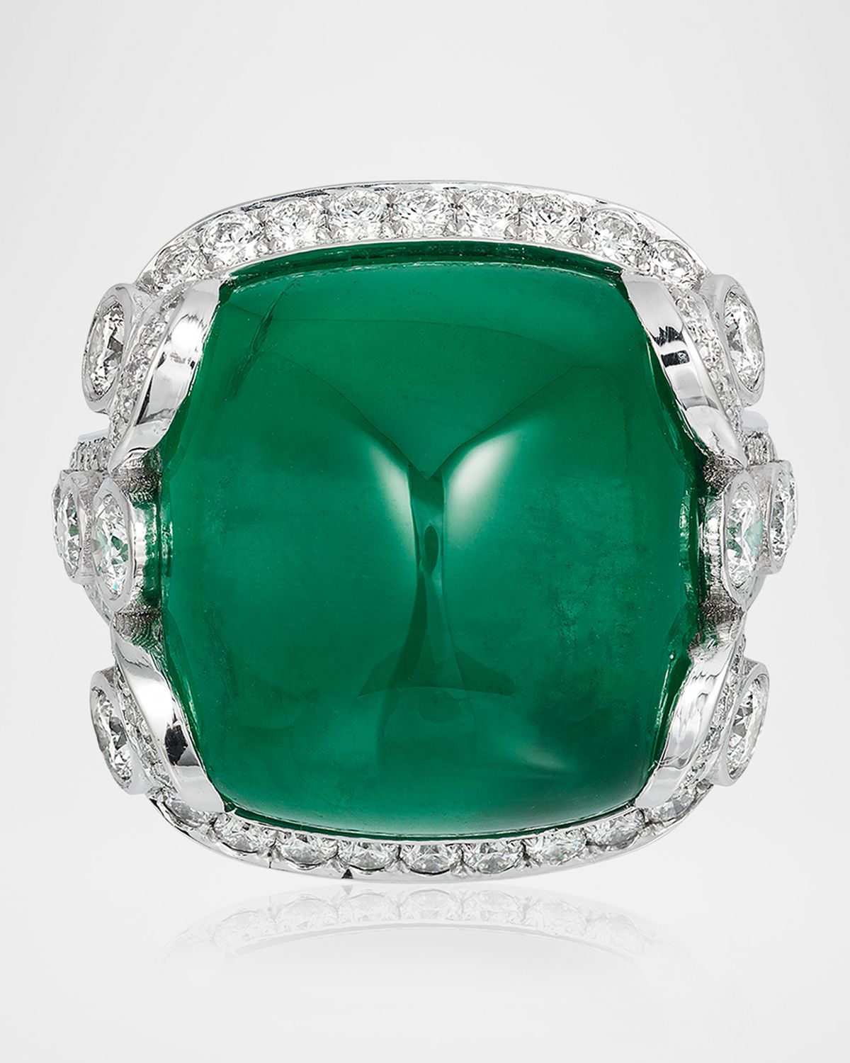 Andreoli Platinum Brazilian Emerald and Diamond Ring, Size 6.5