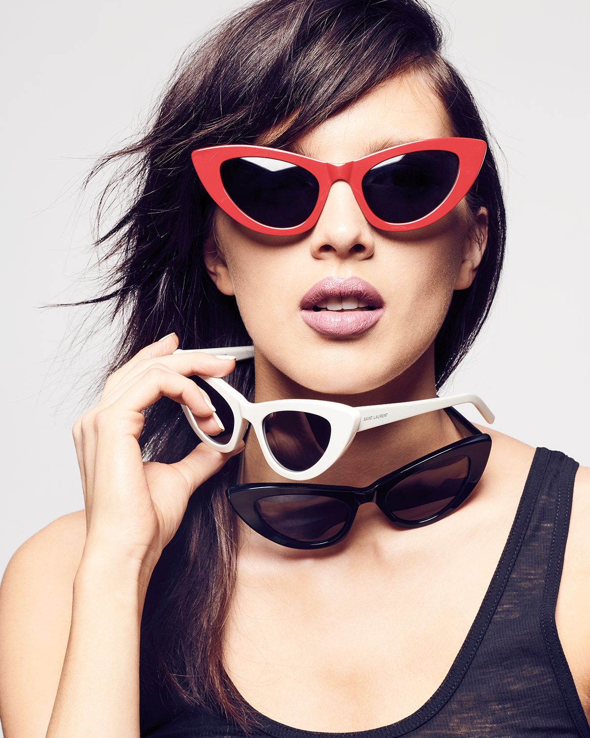 Saint Laurent Lily Cat-Eye Acetate Sunglasses, Black