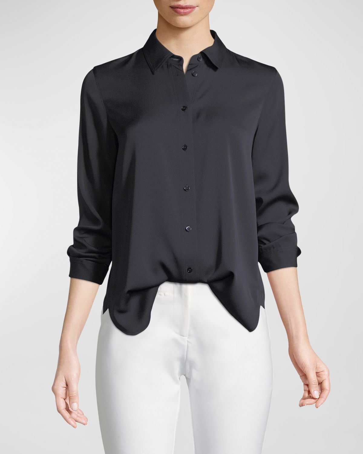 Vince Slim-Fit Long-Sleeve Stretch-Silk Blouse