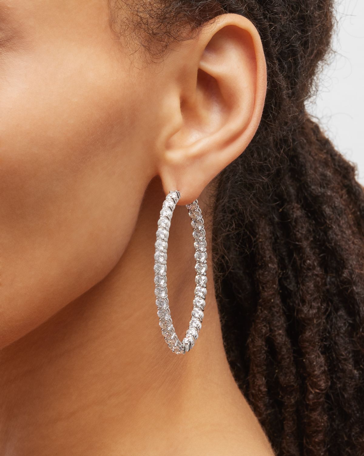 Neiman Marcus Diamonds 18K White Gold FG/SI1 Diamond Oval Hoop Earrings, 12.71tcw, 2"L