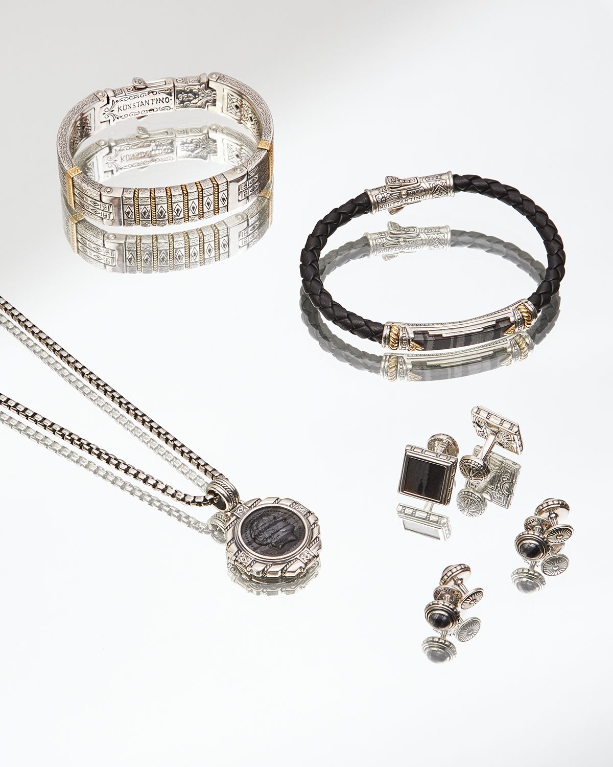 Konstantino Men 's Braided Sterling Silver Chain Necklace