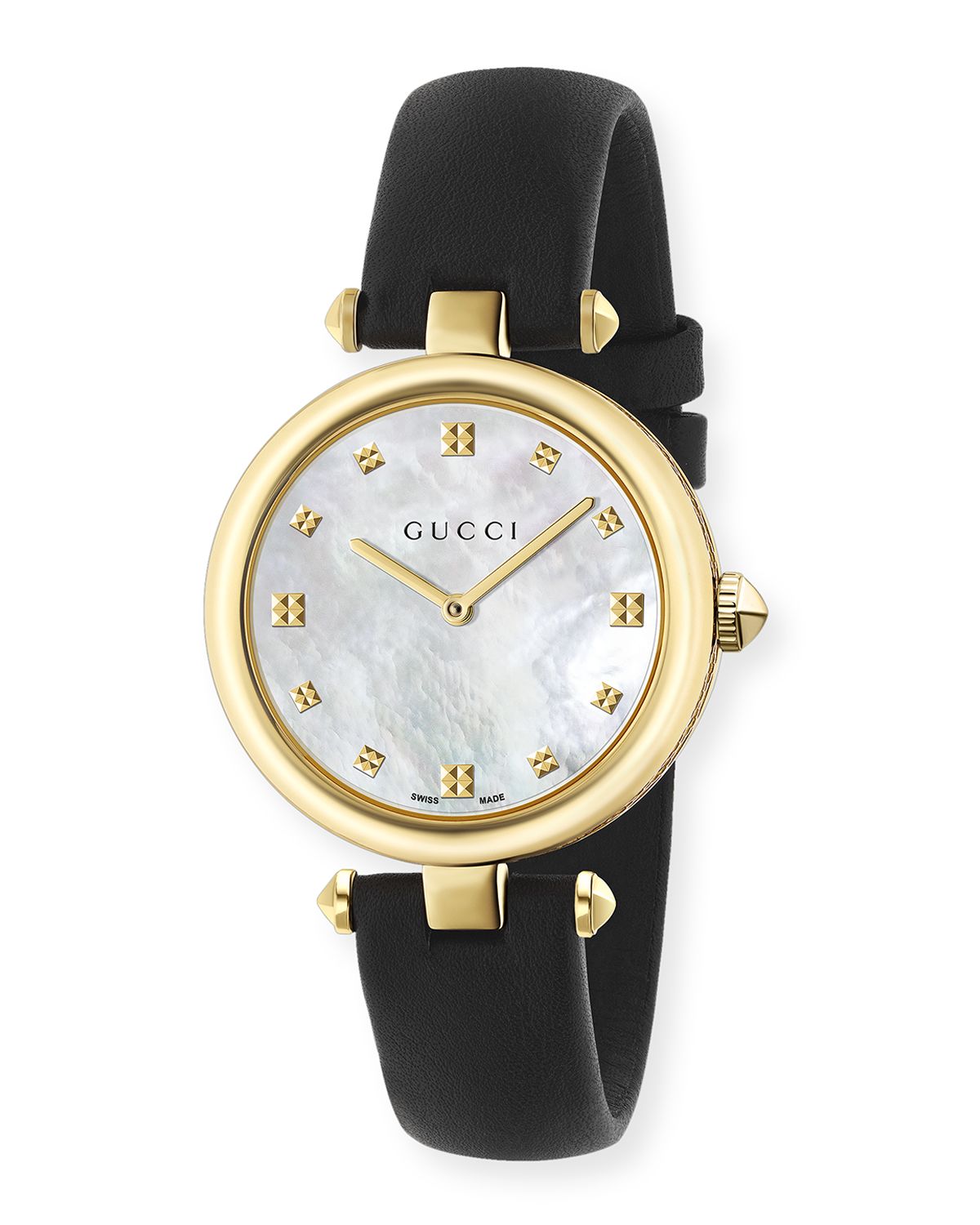 Gucci 32mm Diamantissima Watch w/ Leather Strap, Black/Golden