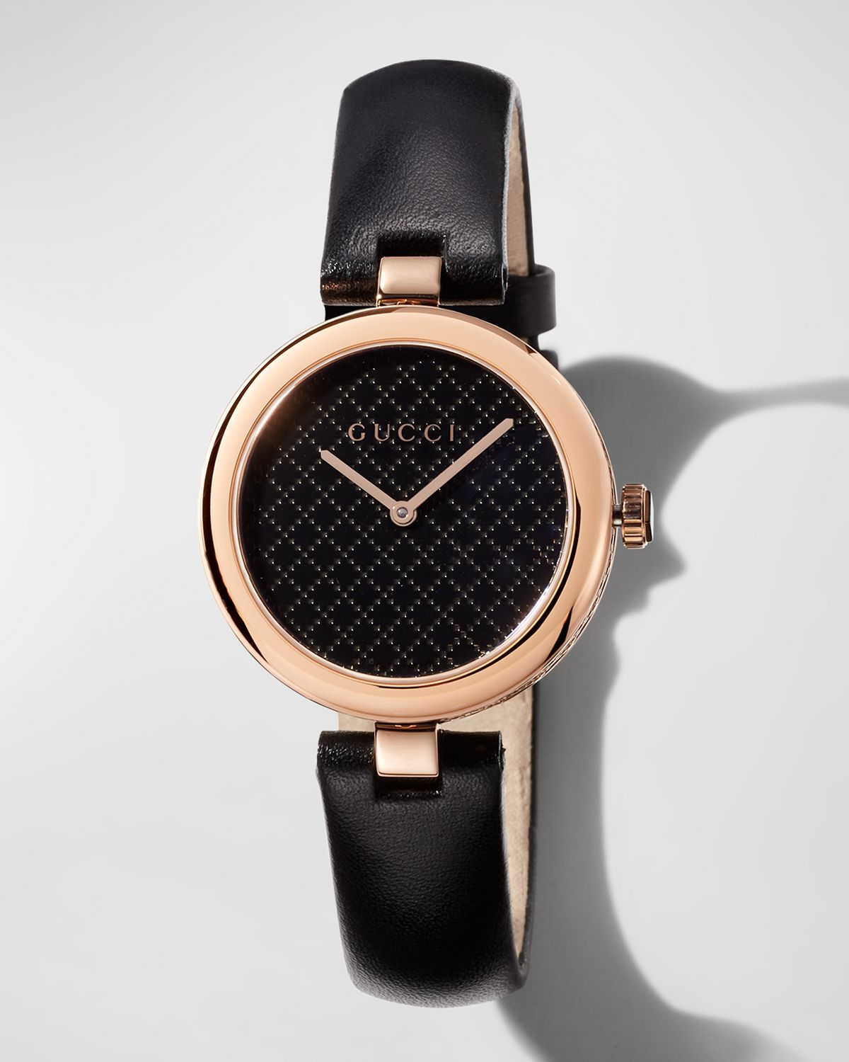 Gucci 32mm Diamantissima Watch with Leather Strap, Black/Rose