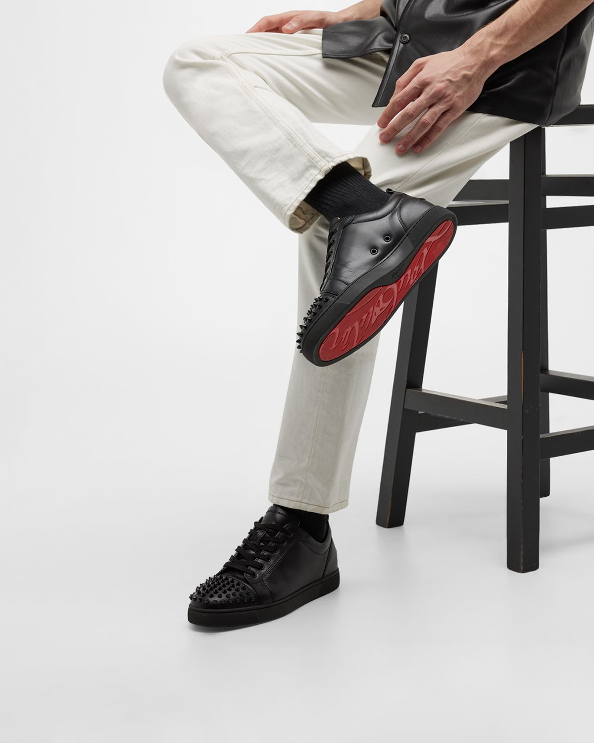 Christian Louboutin Men 's Louis Junior Spiked Low-Top Sneakers