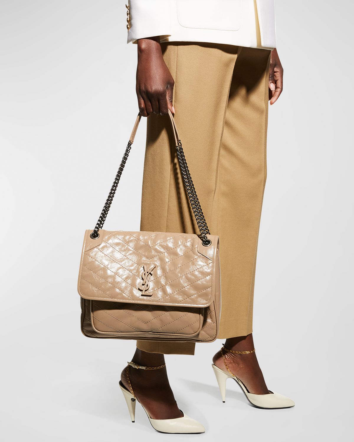 Saint Laurent Niki Large Flap YSL Shoulder Bag in Crinkled Leather