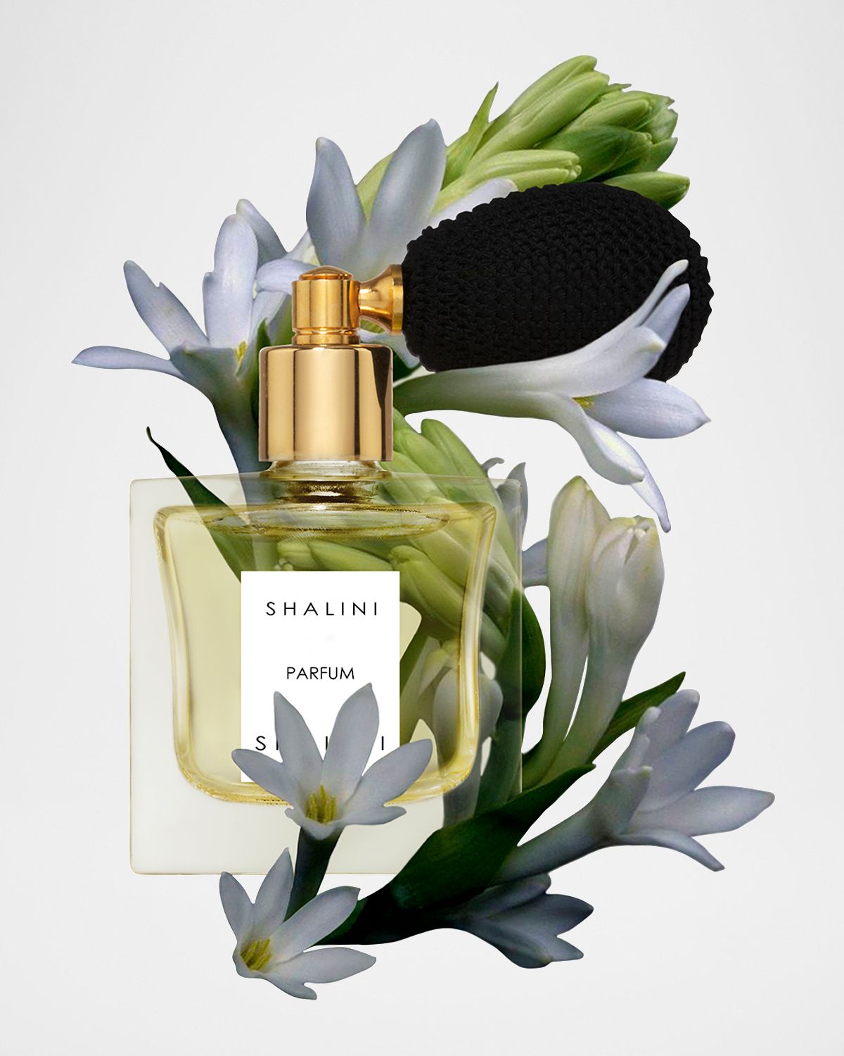 Shalini Parfum Cubique Glass Bottle with Black Bulb Atomizer, 1.7 oz. 50 mL