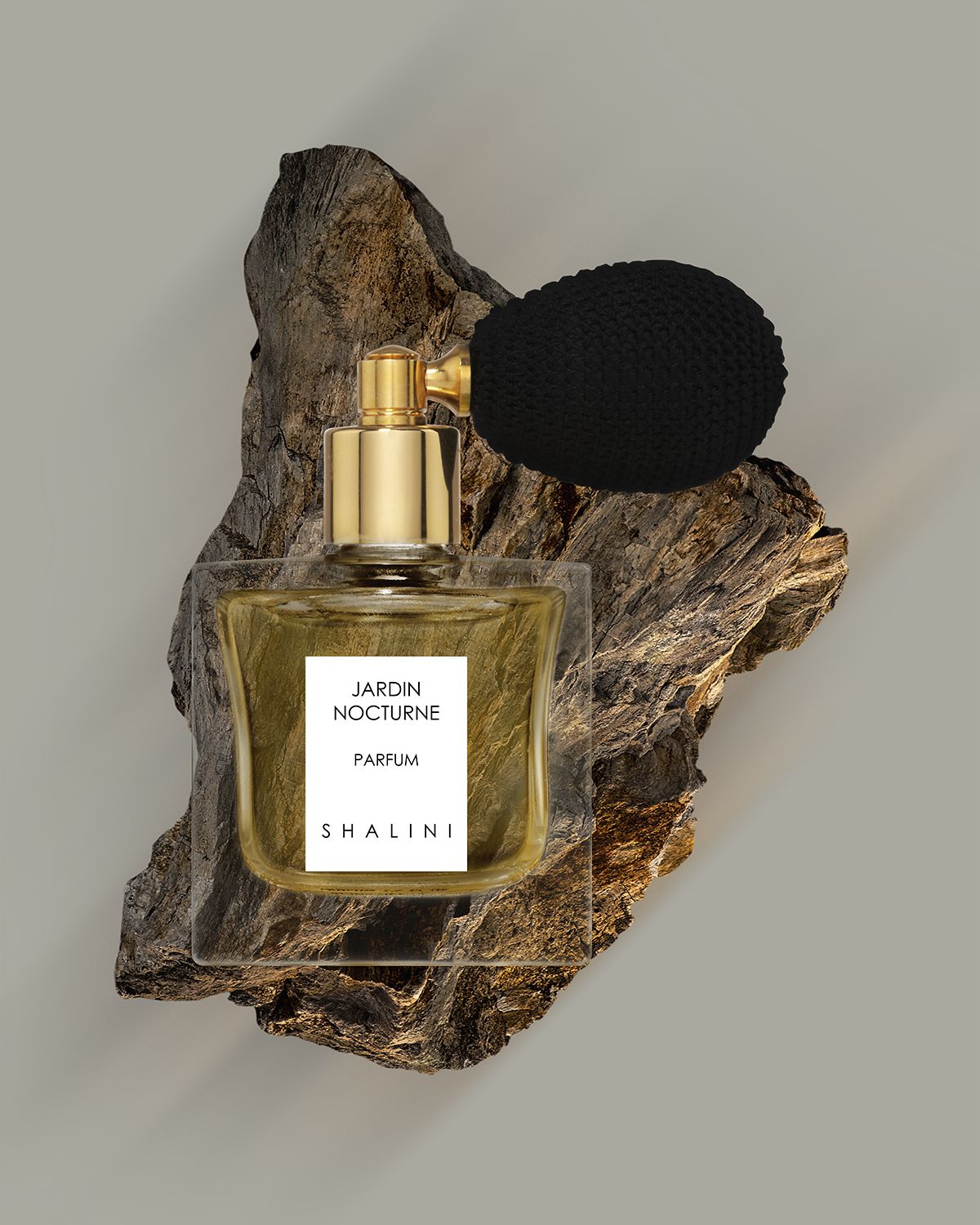 Shalini Parfum Jardin Nocturne Cubique Glass Bottle with Black Bulb Atomizer, 1.7 oz./ 50 mL