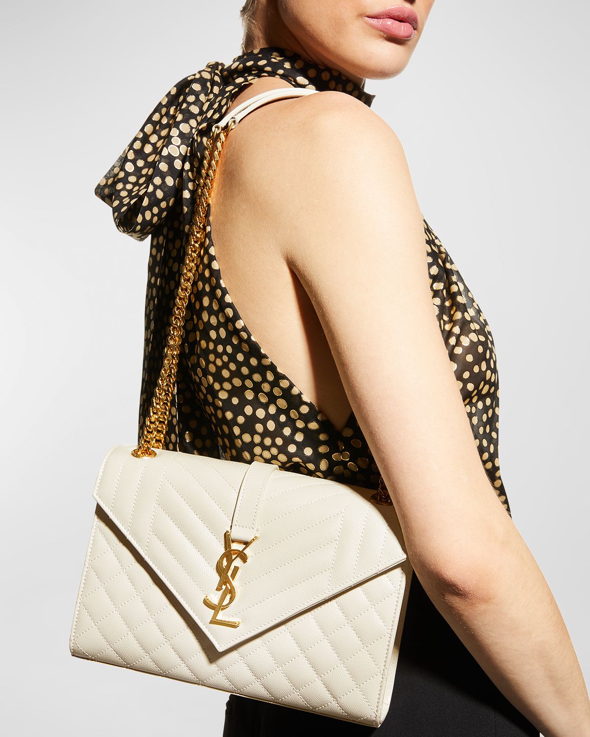 Saint Laurent Envelope Triquilt Medium YSL Shoulder Bag in Grained Leather