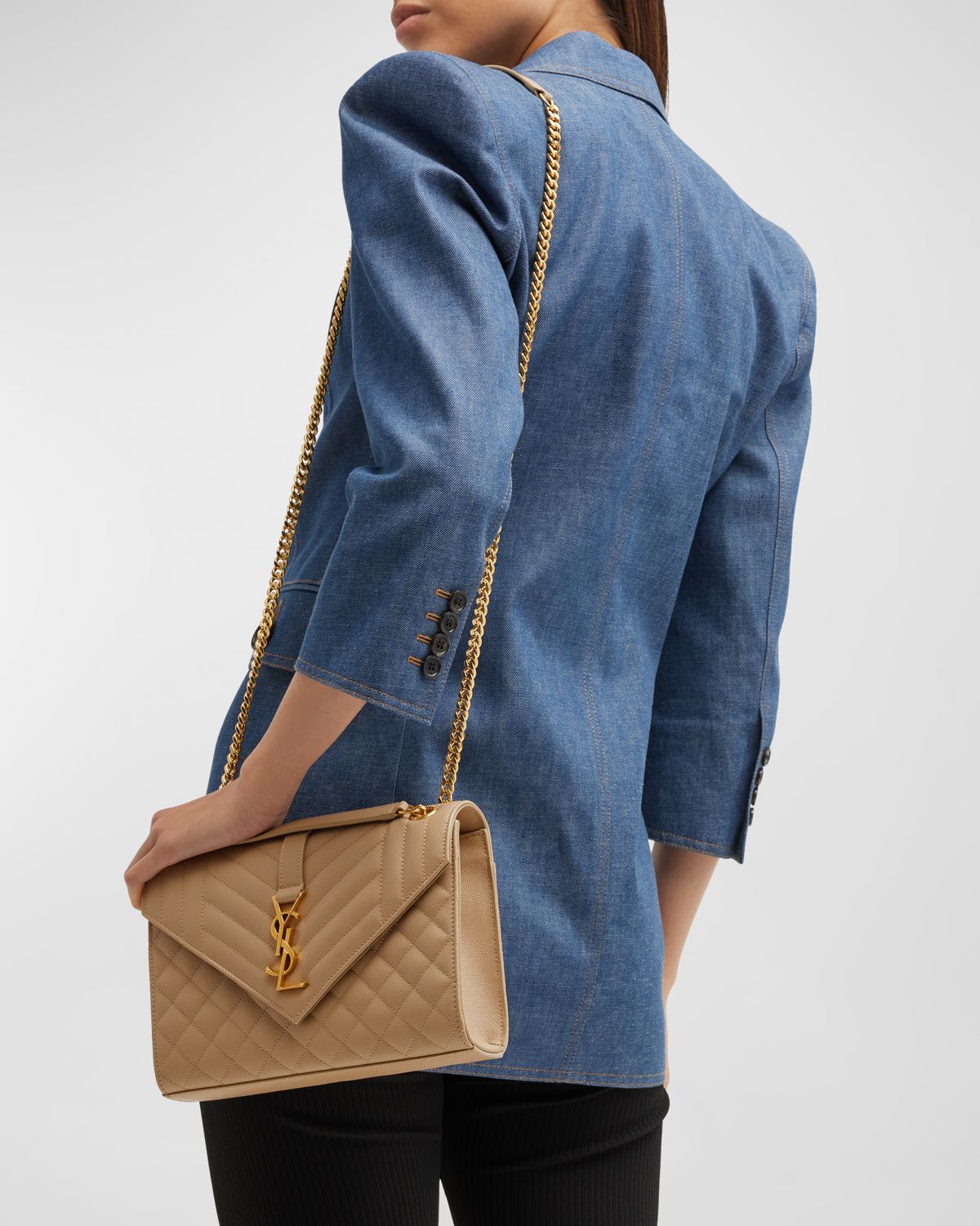 Saint Laurent Envelope Triquilt Medium YSL Shoulder Bag in Grained Leather
