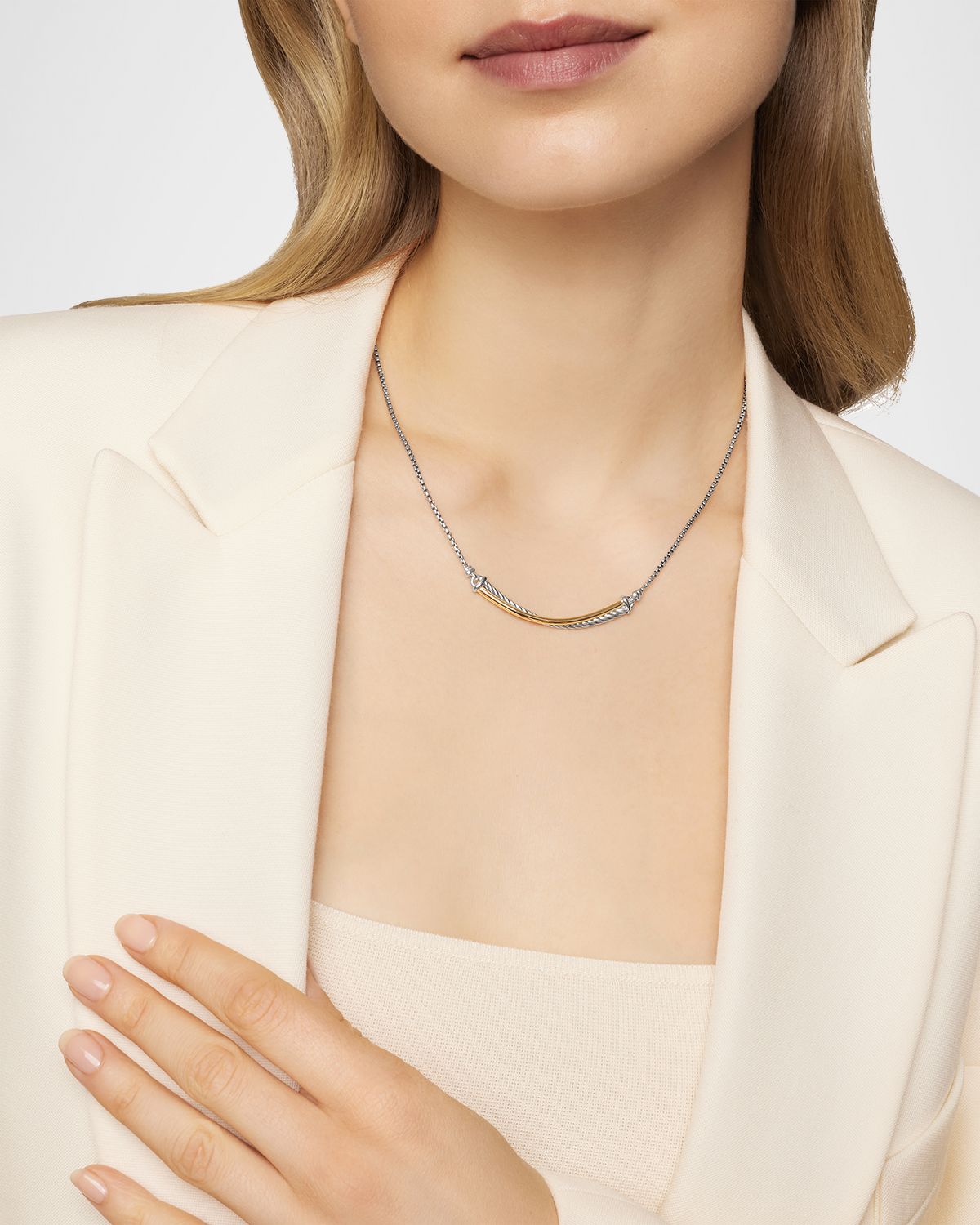 David Yurman Crossover Bar Necklace in Silver and 18K Gold