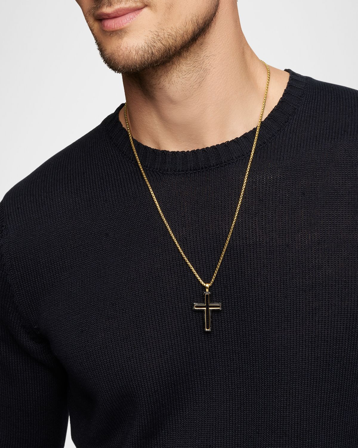 David Yurman Men 's Forged Carbon Cross Pendant in 18K Gold, 37mm