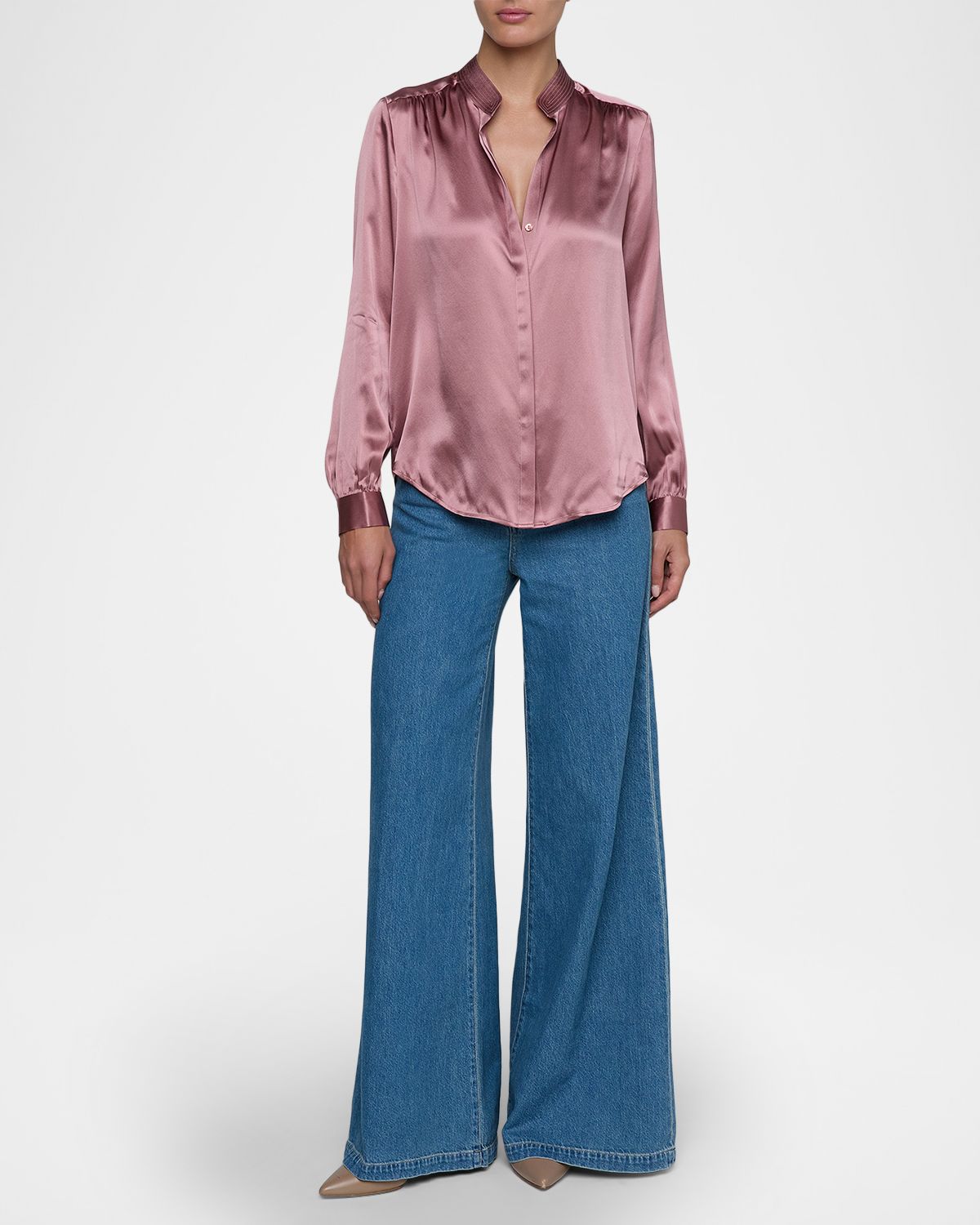 L 'Agence Bianca Silk Charmeuse Button-Down Blouse