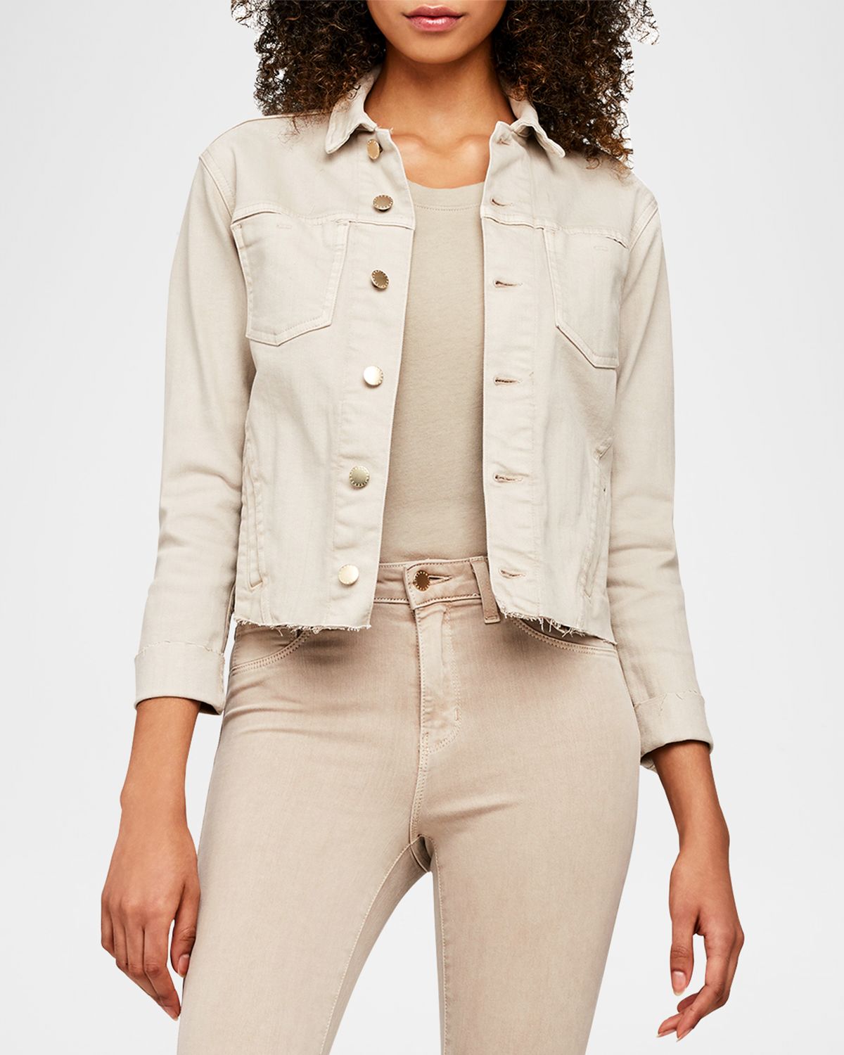L 'Agence Janelle Slim Cropped Jean Jacket with Raw Hem