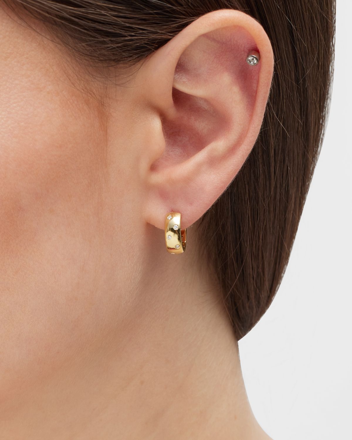 Roberto Coin 18k Yellow/White Gold Diamond Huggie Hoop Earrings