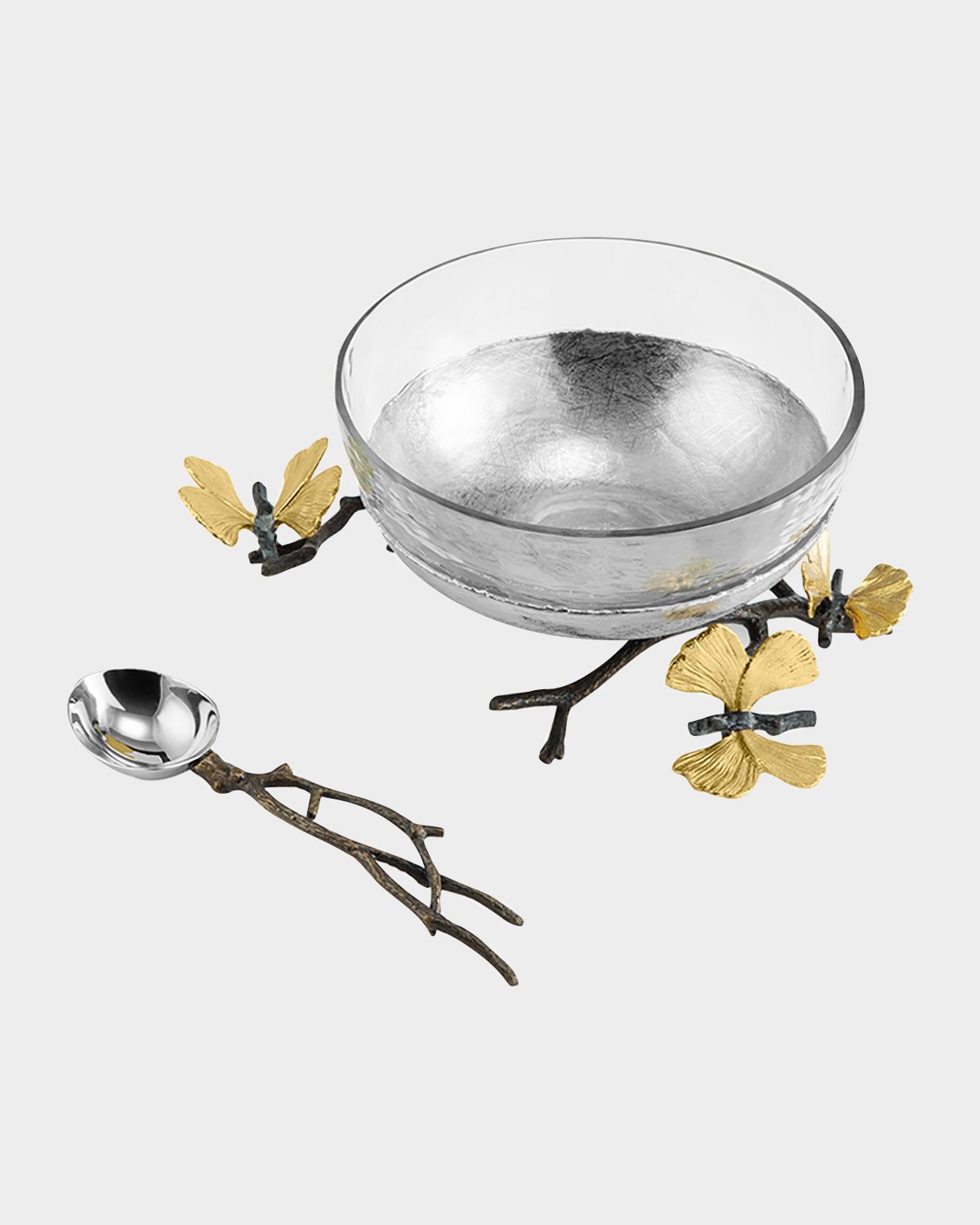 Michael Aram Butterfly Ginkgo Glass Nut Dish with Spoon