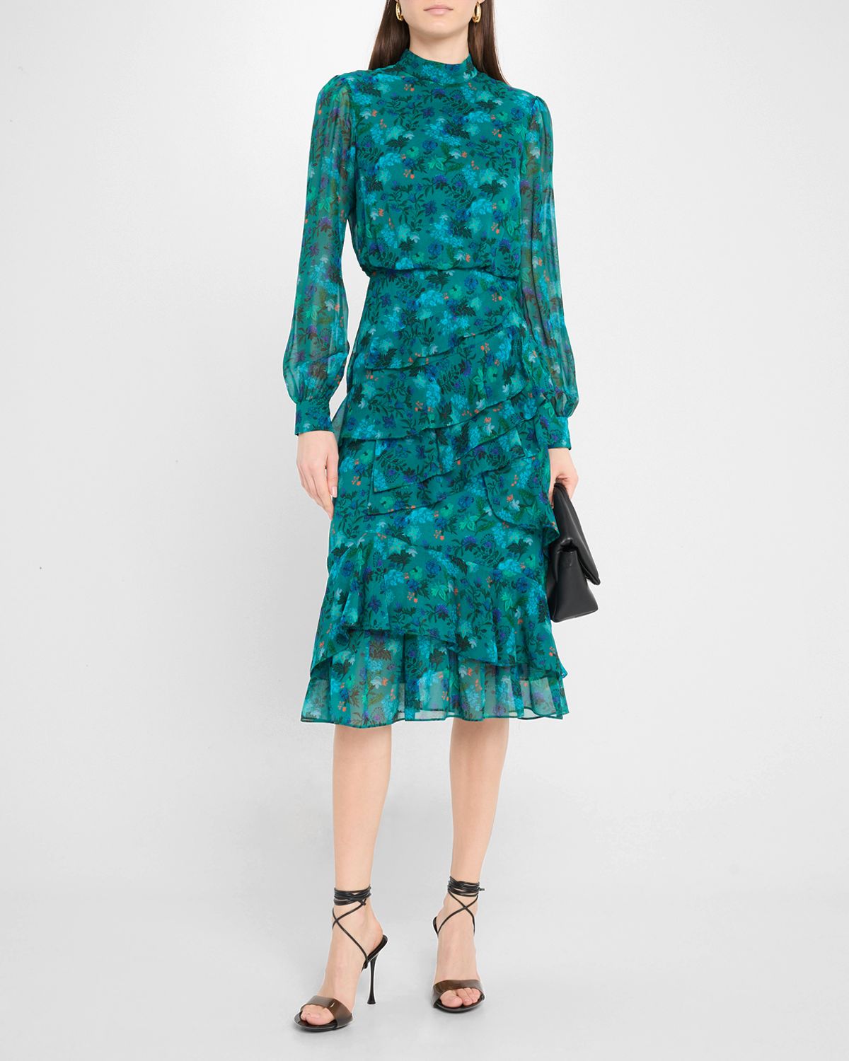 Saloni Isa Mock-Neck Floral-Print Silk Midi Dress