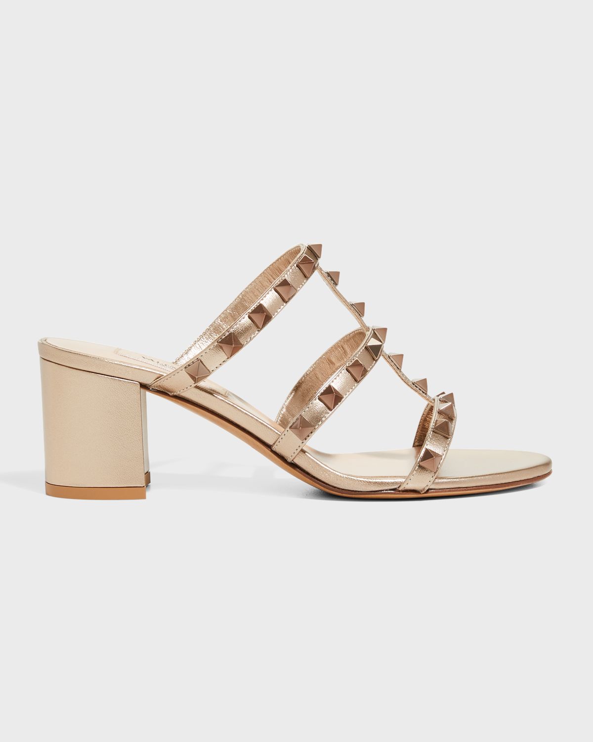 Valentino Garavani Rockstud Caged Metallic Leather Slide Sandals
