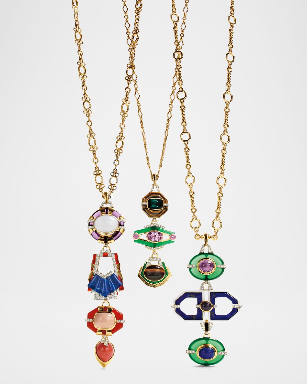 David Webb 18k Gold Oval & Round Chain Necklace