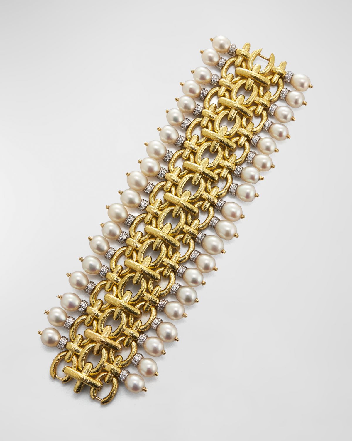 David Webb 18k Diamond & Pearl Chain Bracelet