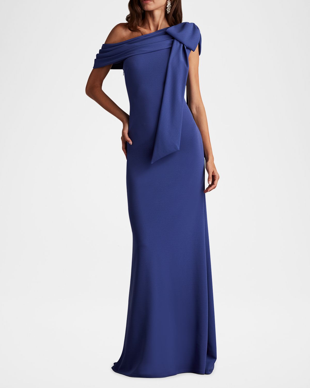 Tadashi Shoji Cassia Colorblock Bow-Shoulder Crepe Gown