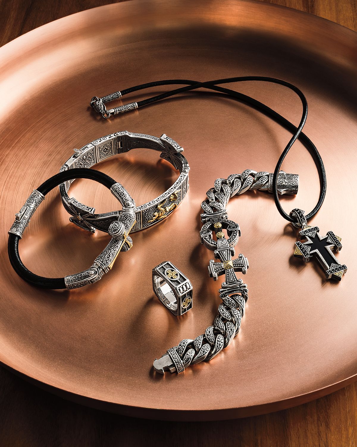 Konstantino Men 's Stavros Sterling Silver Link Bracelet with 18k Gold Details