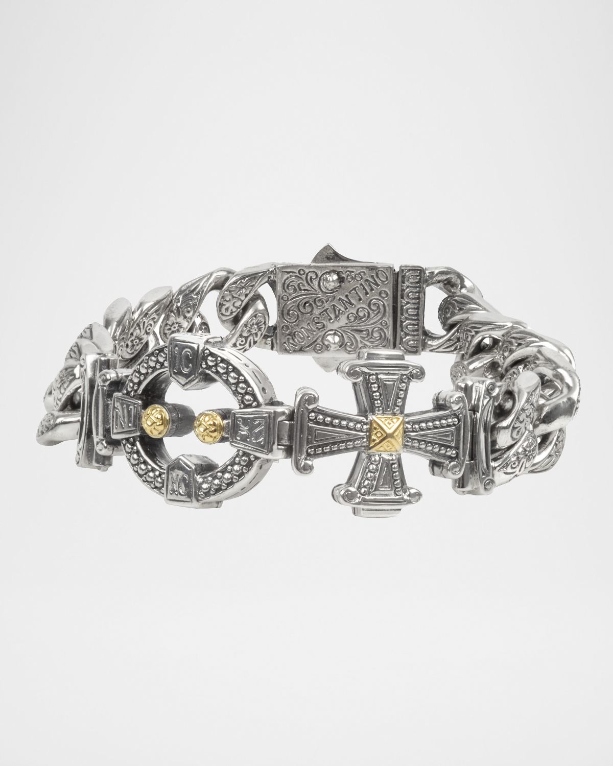 Konstantino Men 's Stavros Sterling Silver Link Bracelet with 18k Gold Details