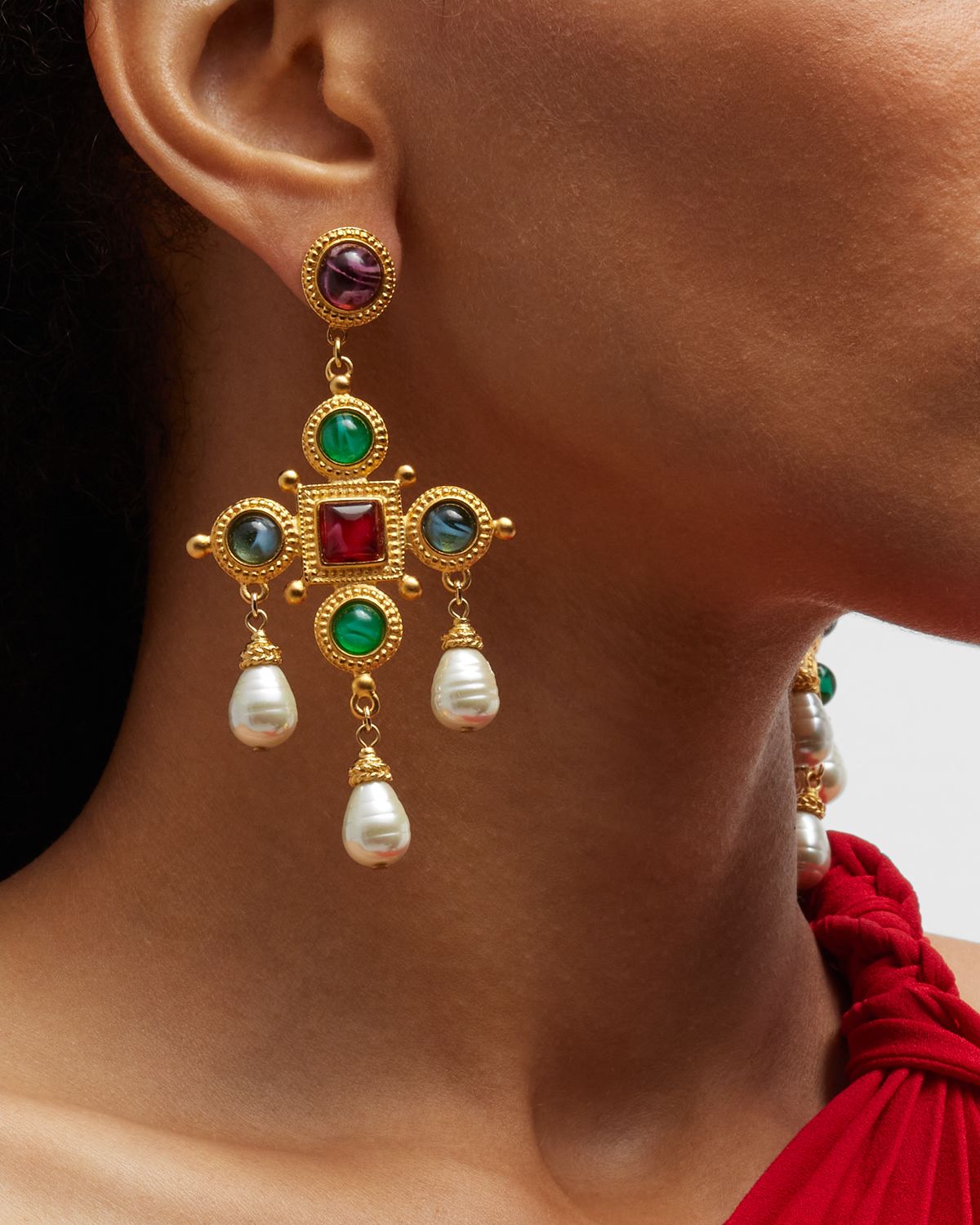 Ben-Amun 24k Gold Electroplated Pearly Drop Cross Earrings