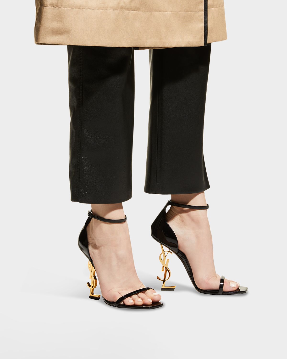 Saint Laurent 110mm Opyum YSL Patent Leather Sandals with Golden Hardware