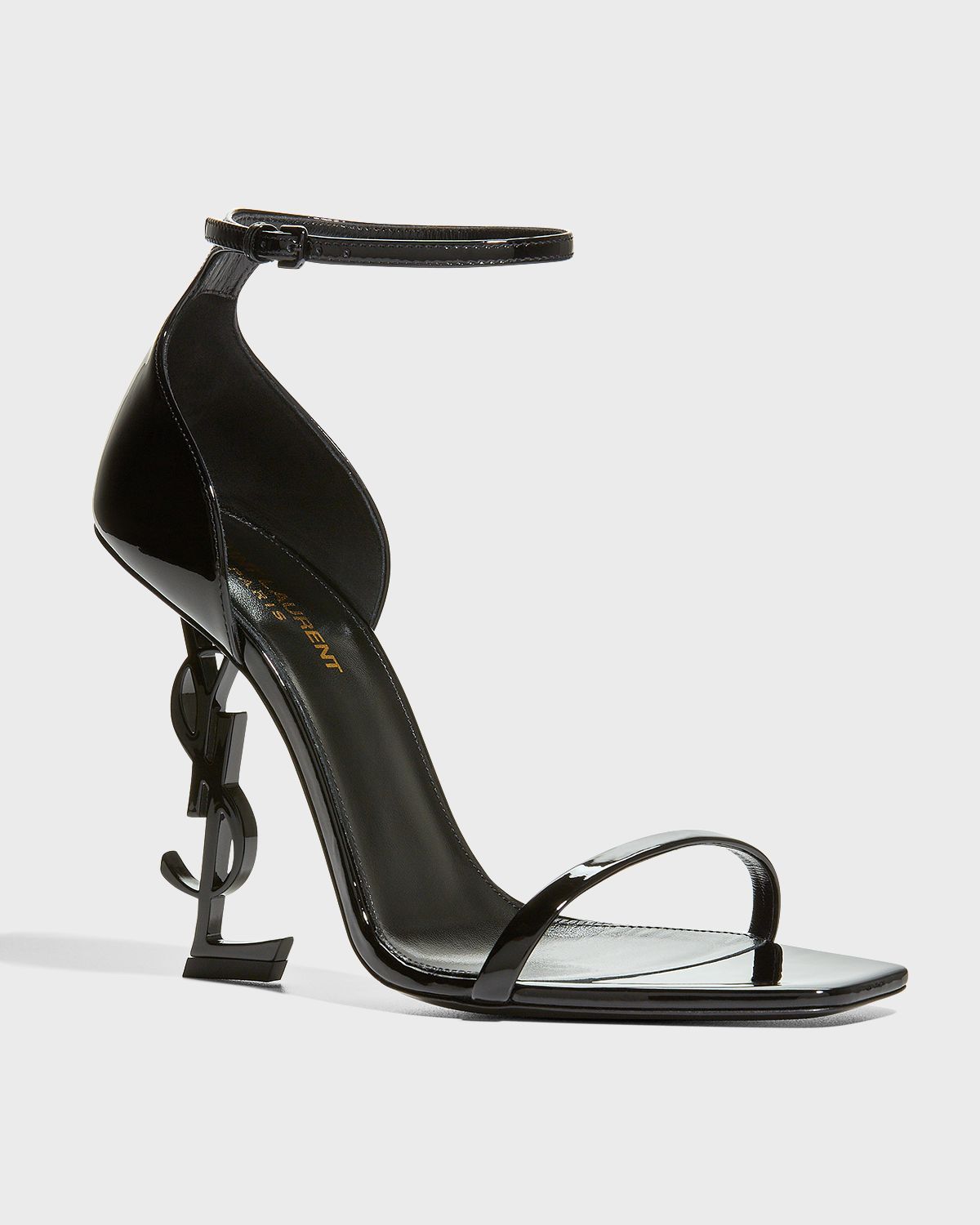Saint Laurent 110mm Opyum YSL Patent Leather Sandals with Black Hardware