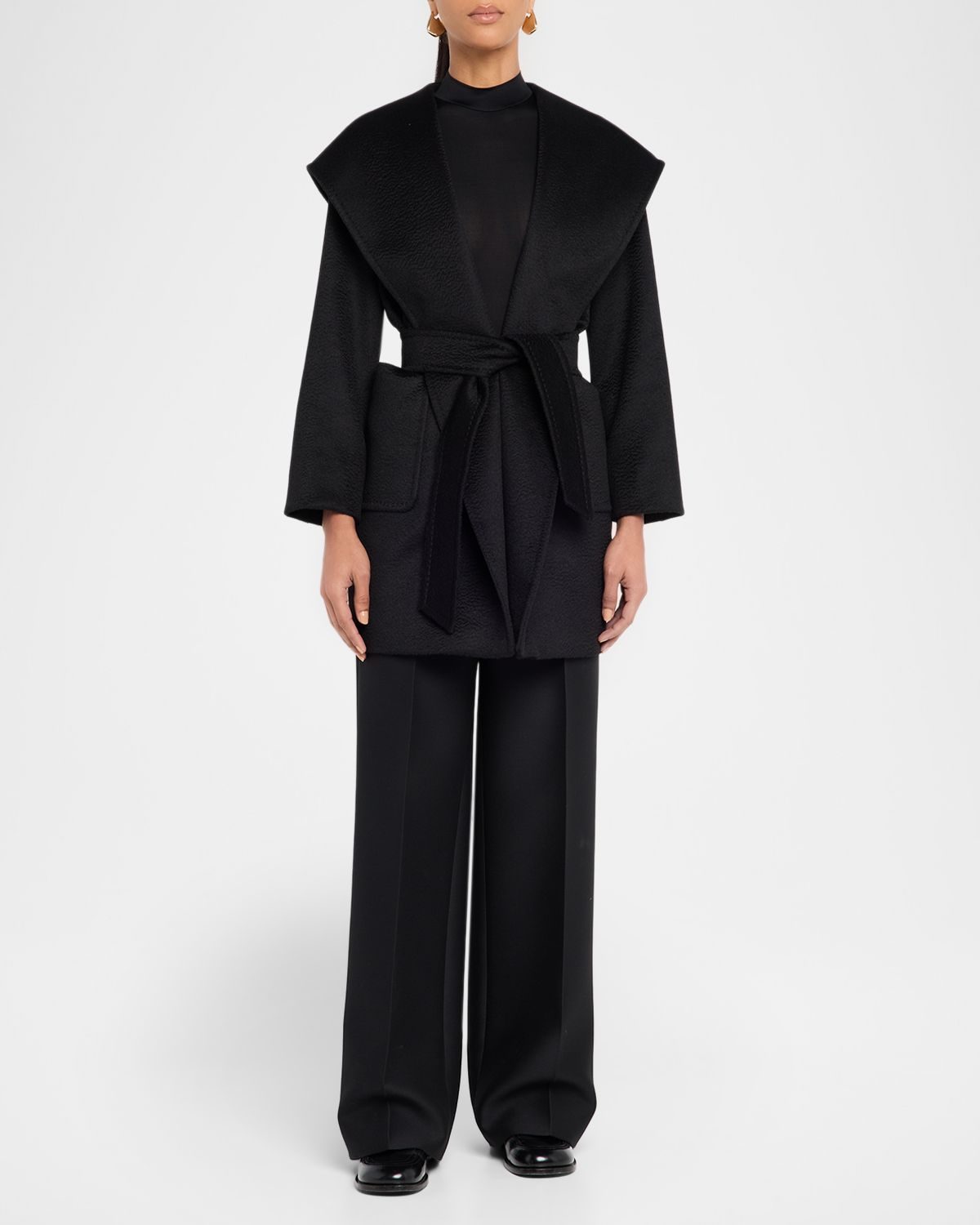 Max Mara Rialto Camel Hair Belted Short Hooded Coat