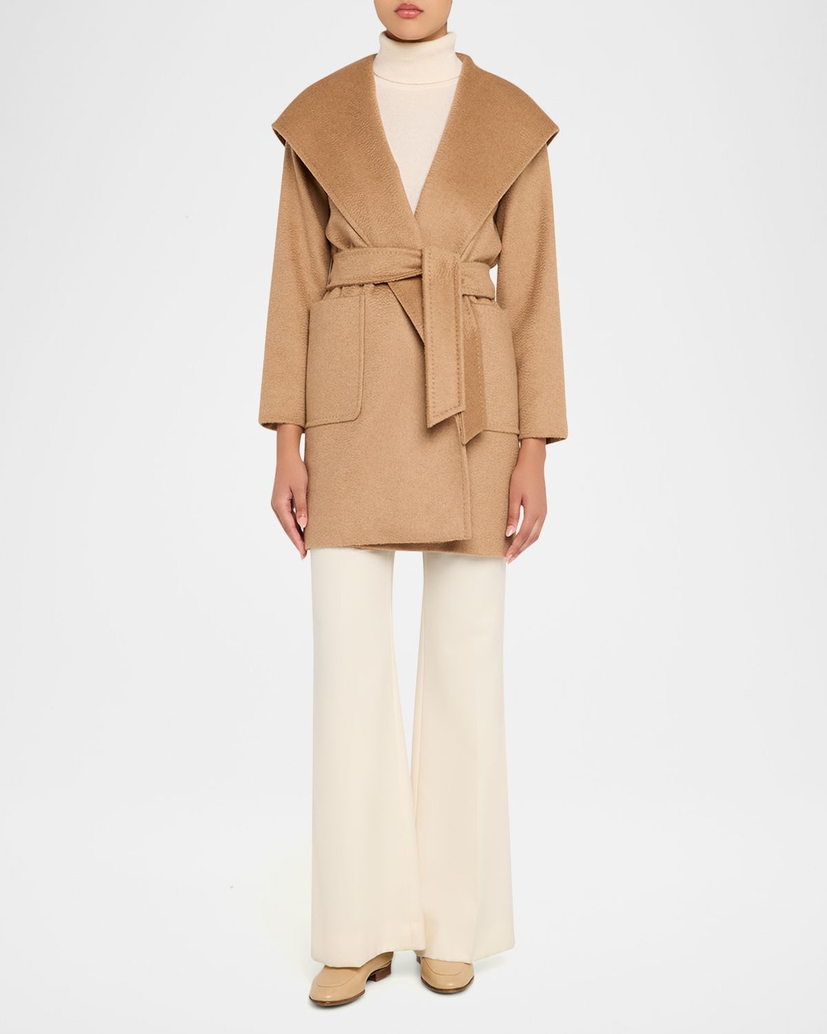 Max Mara Rialto Camel Hair Belted Short Hooded Coat
