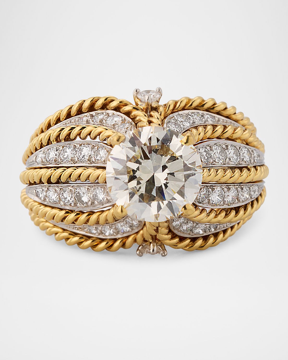 NM Estate Estate Platinum and 18K Yellow Gold Diamond Handmade Twisted Wire Rope Ring, Size 6.25