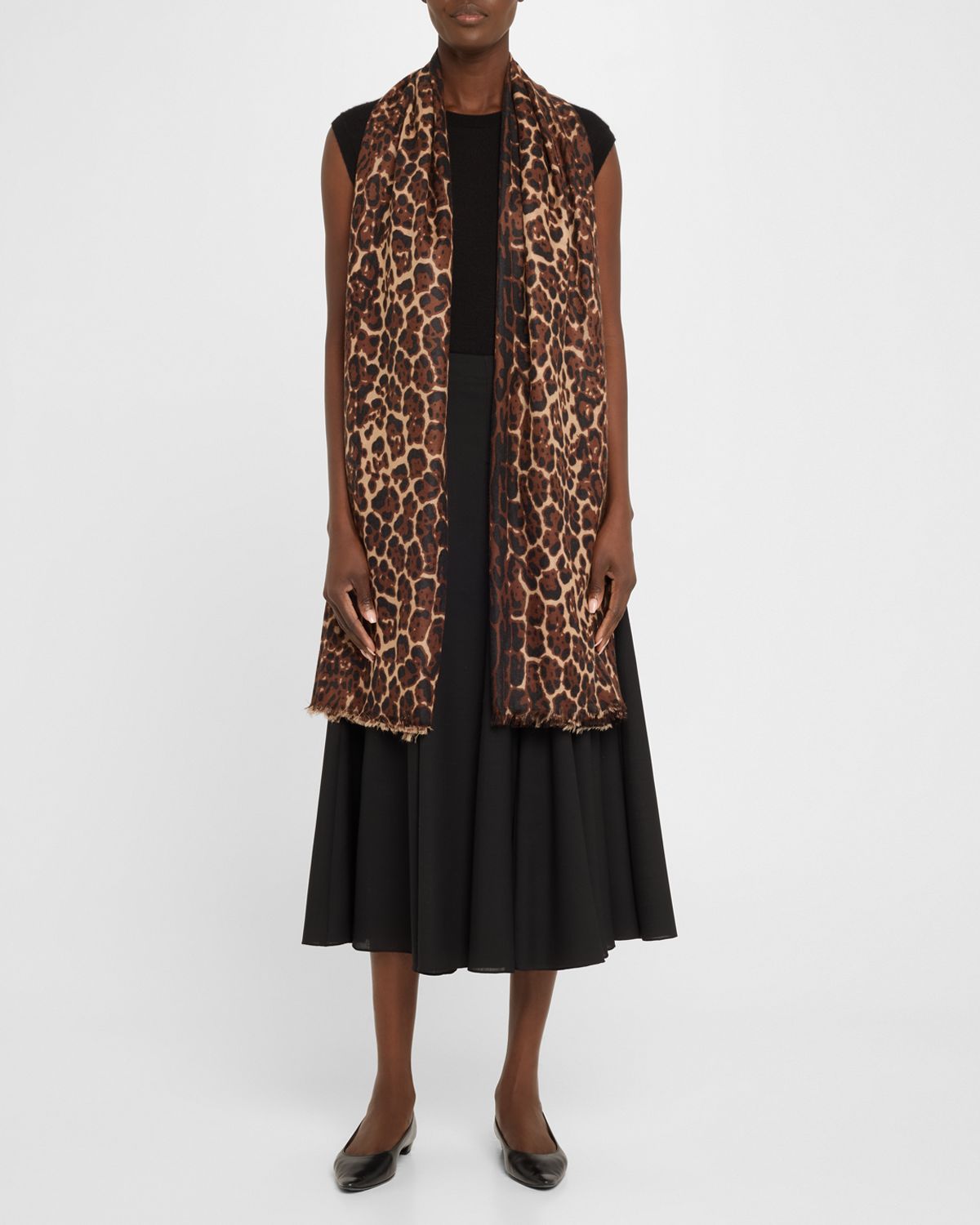 Sofia Cashmere Lightweight Cashmere Leopard-Print Scarf