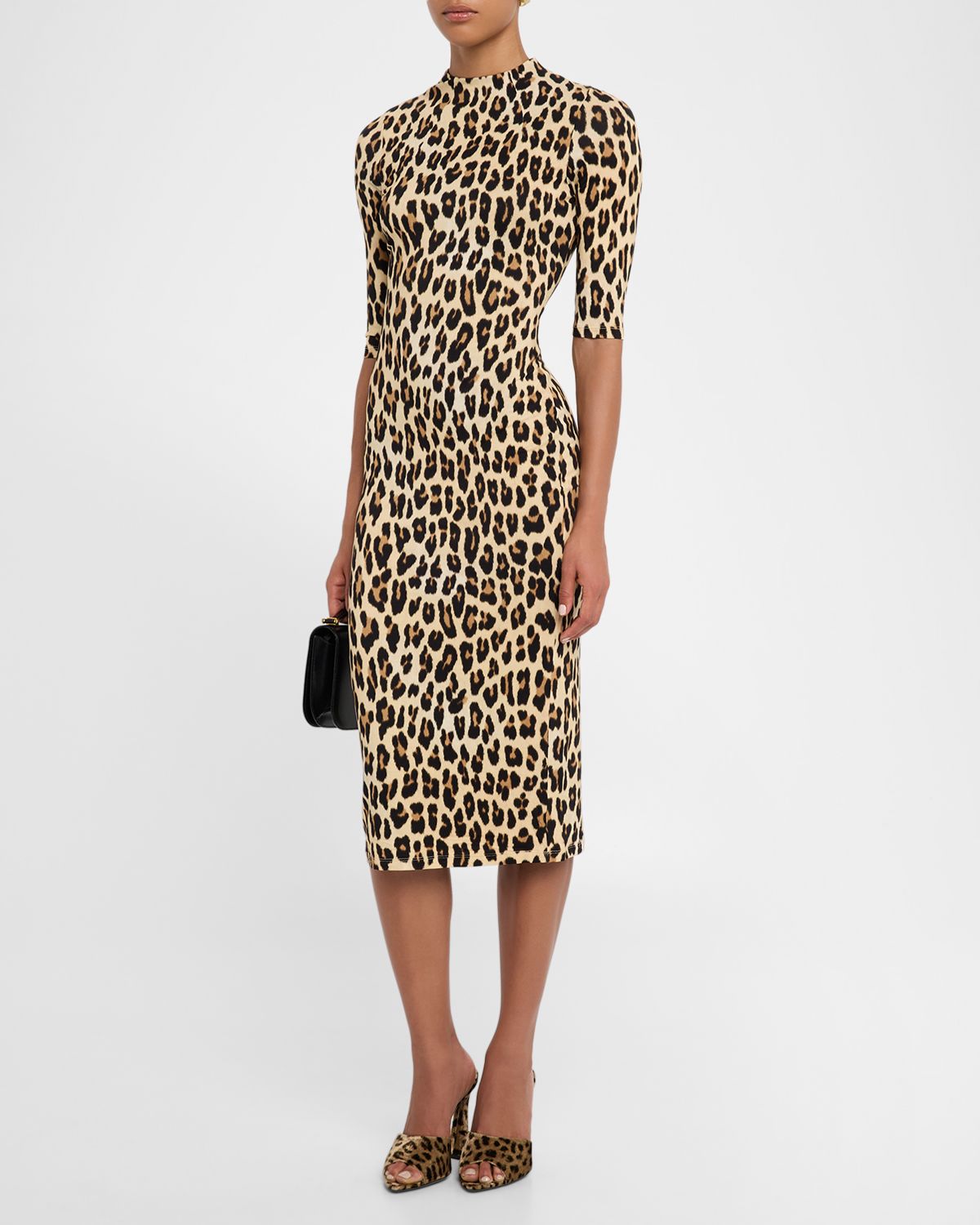 ALICE + OLIVIA Delora Fitted Leopard Mock-Neck Dress
