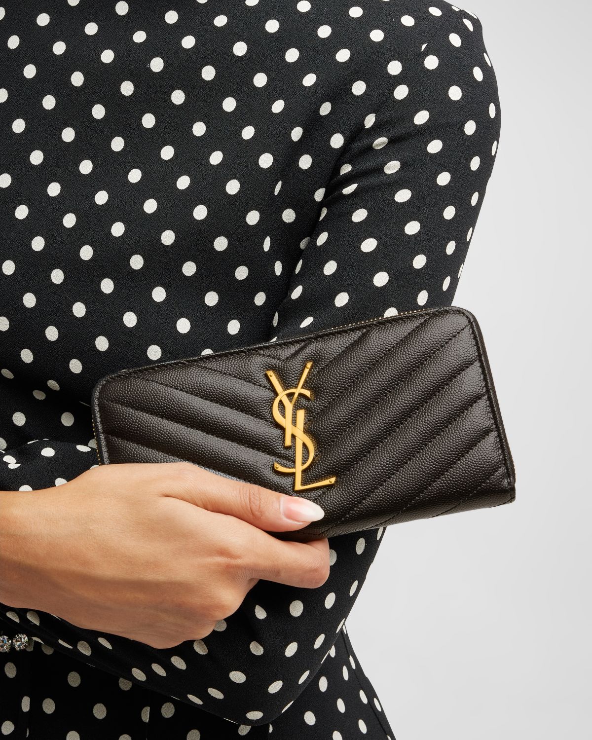 Saint Laurent YSL Monogram Large Zip Wallet in Grained Leather