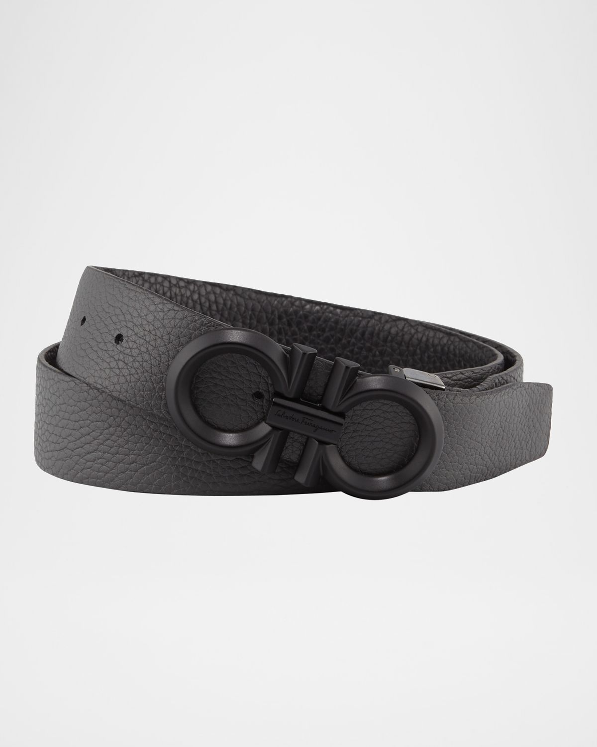 Ferragamo Men 's Reversible Textured Leather Belt with Beveled Gancini Buckle