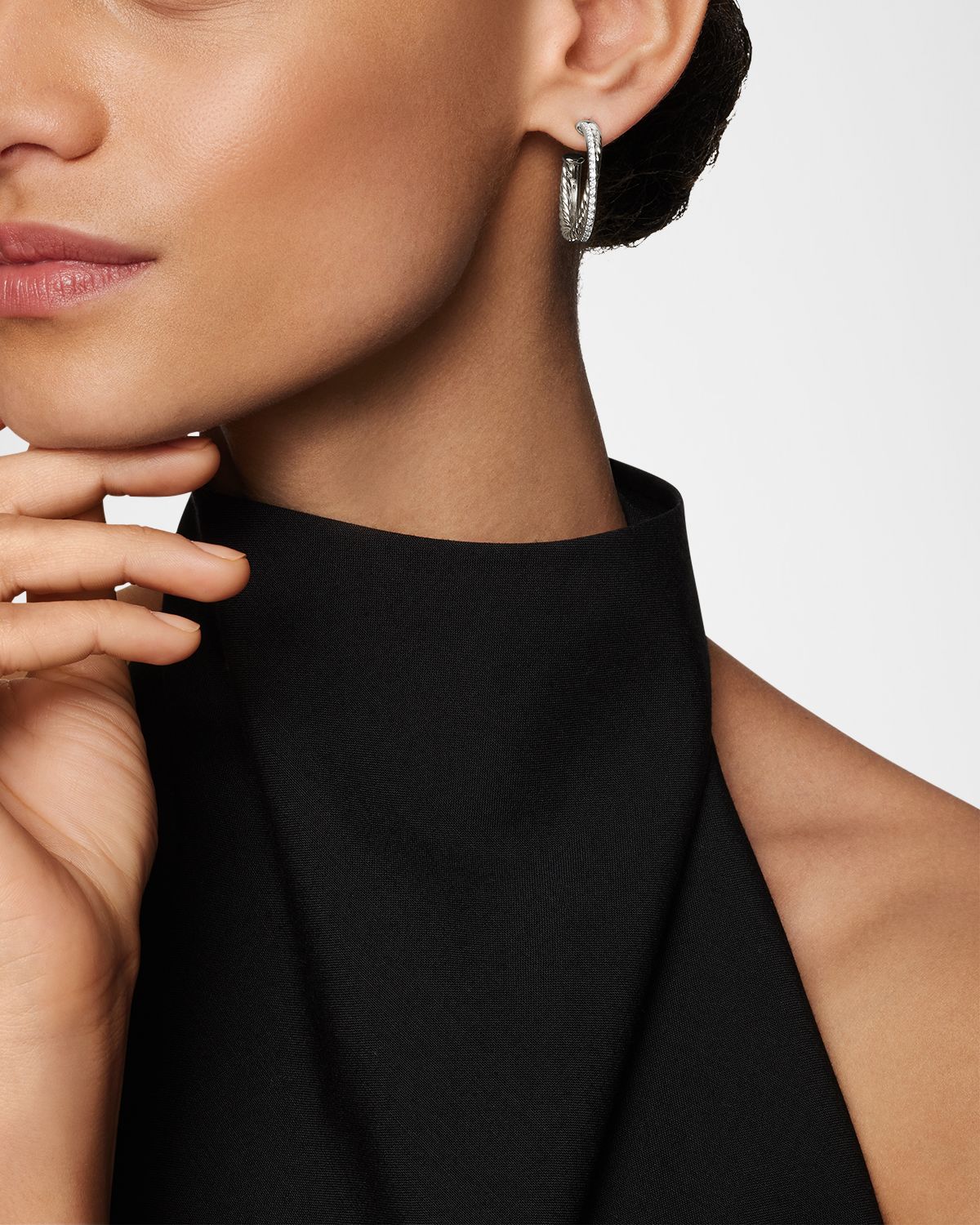 David Yurman DY Crossover Hoop Earrings with Diamonds in Silver, 20mm