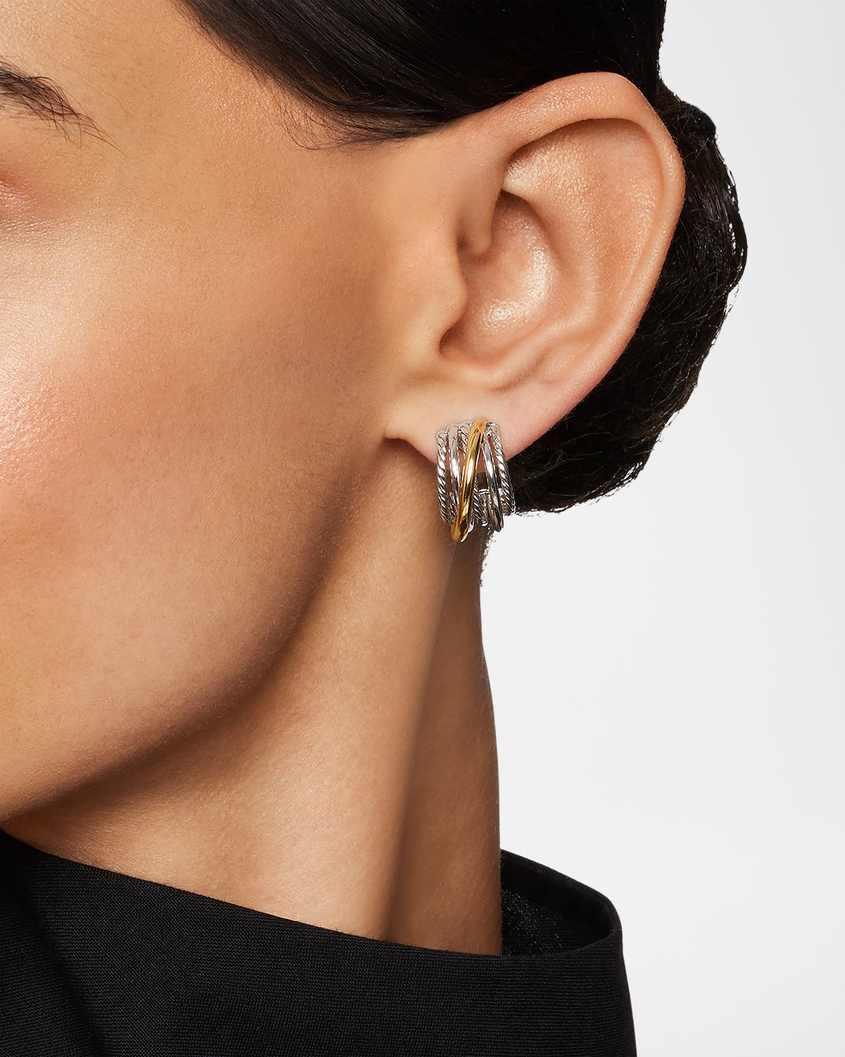 David Yurman DY Crossover Huggie Hoop Earrings in Silver with 18K Gold