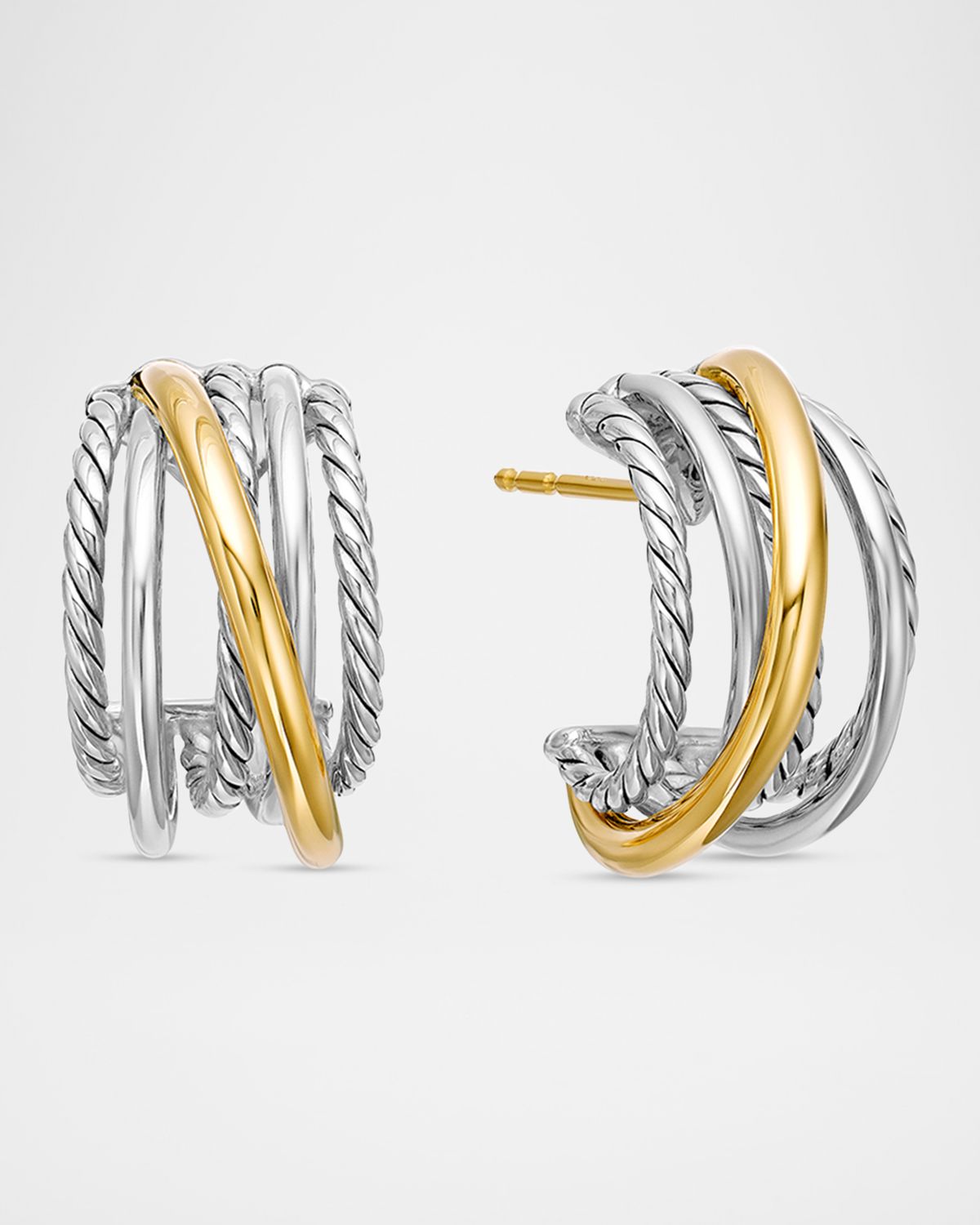 David Yurman DY Crossover Huggie Hoop Earrings in Silver with 18K Gold