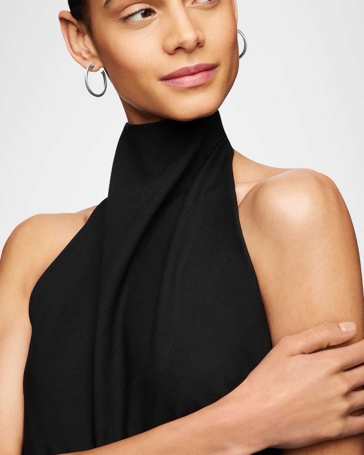 David Yurman Sculpted Cable Hoop Earrings in Silver, 3mm, 1"L