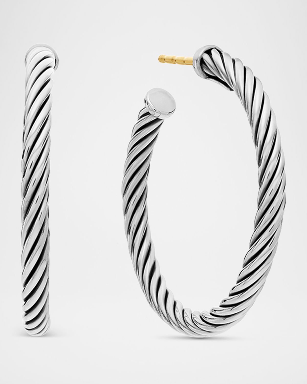 David Yurman Sculpted Cable Hoop Earrings in Silver, 3mm, 1"L