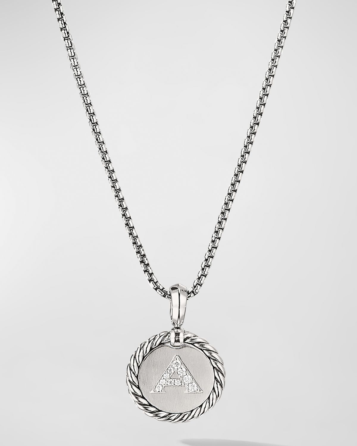 David Yurman Cable Collectibles Initial Charm Necklace with Diamonds in Silver