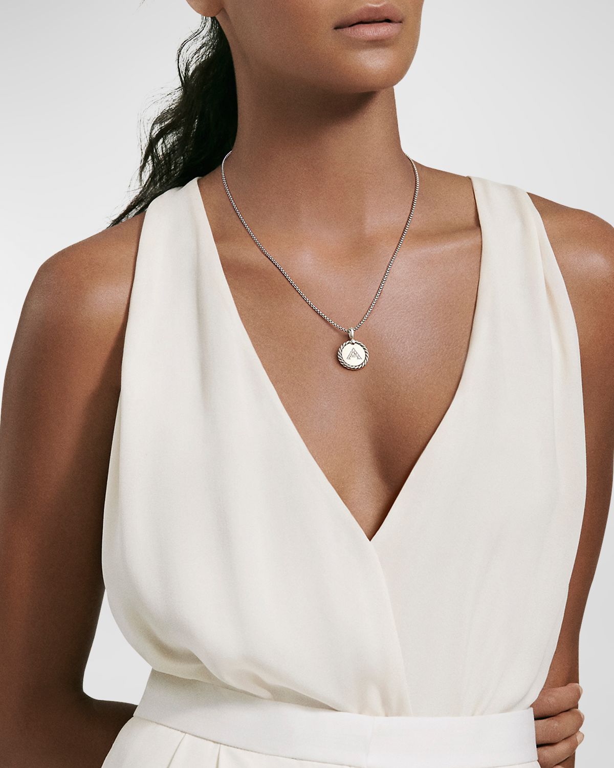 David Yurman Cable Collectibles Initial Charm Necklace with Diamonds in Silver