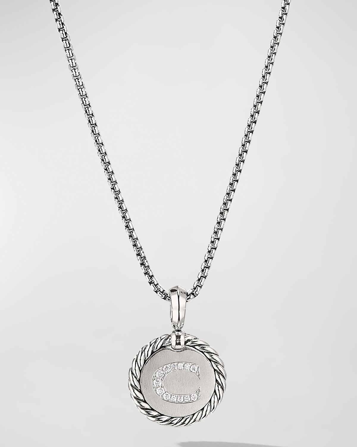 David Yurman Cable Collectibles Initial Charm Necklace with Diamonds in Silver