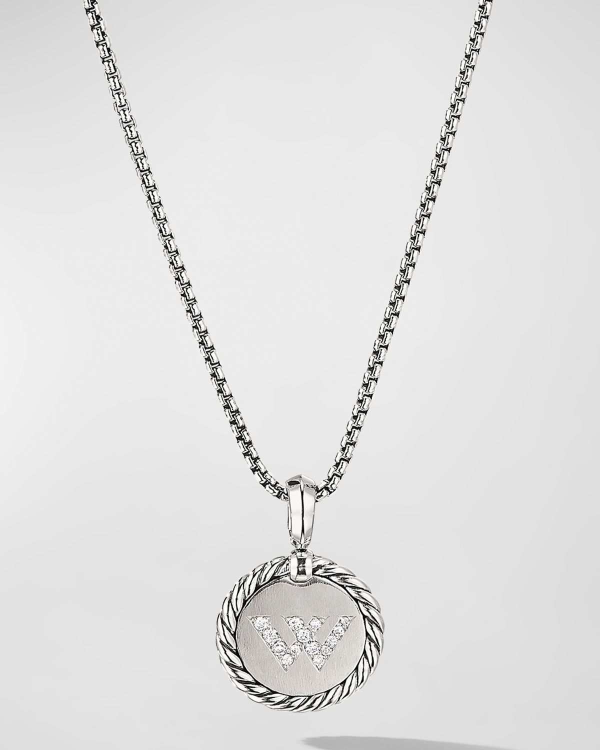 David Yurman Cable Collectibles Initial Charm Necklace with Diamonds in Silver