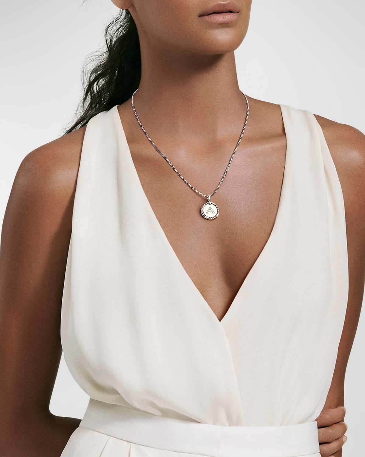 David Yurman Cable Collectibles Initial Charm Necklace with Diamonds in Silver