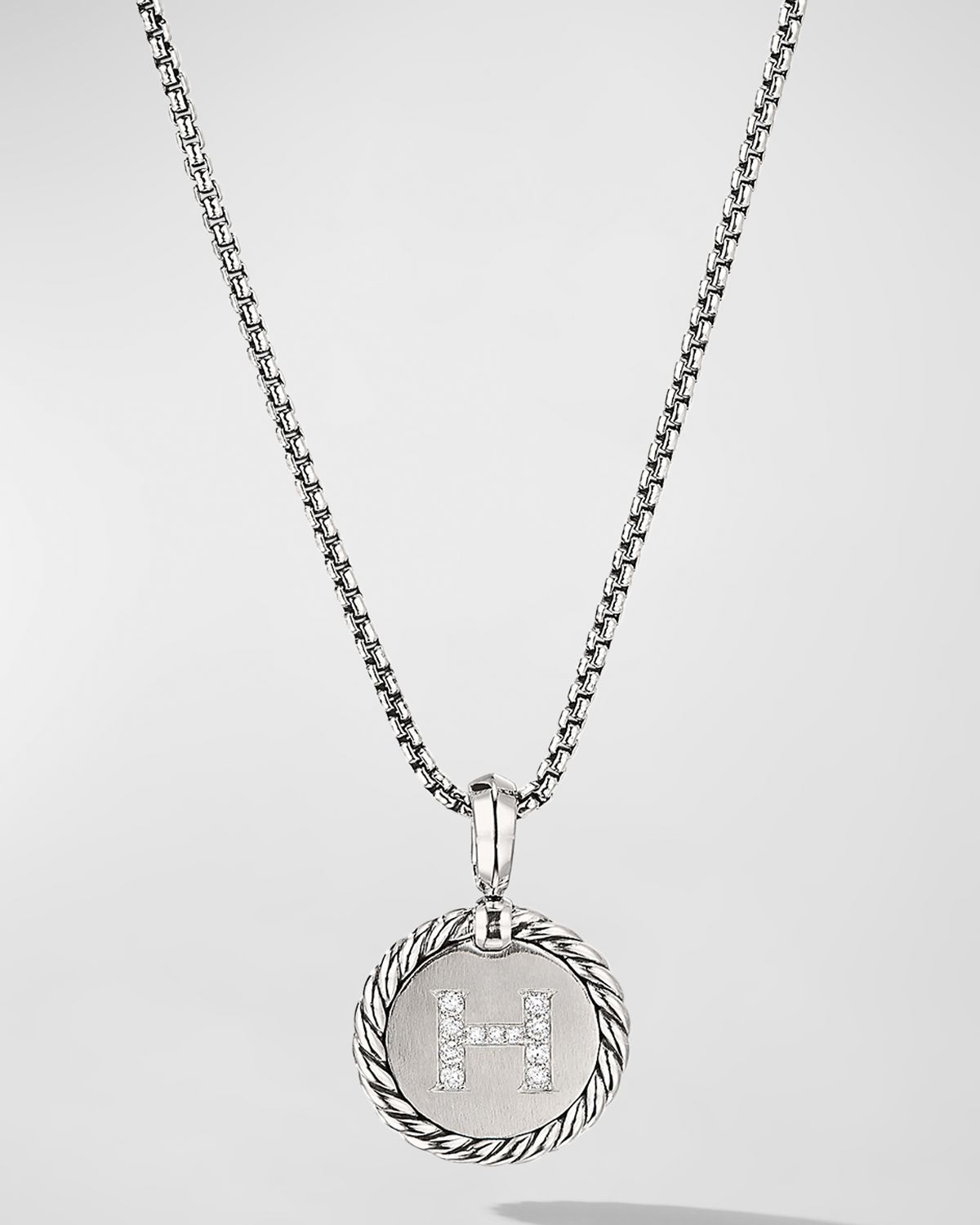 David Yurman Cable Collectibles Initial Charm Necklace with Diamonds in Silver